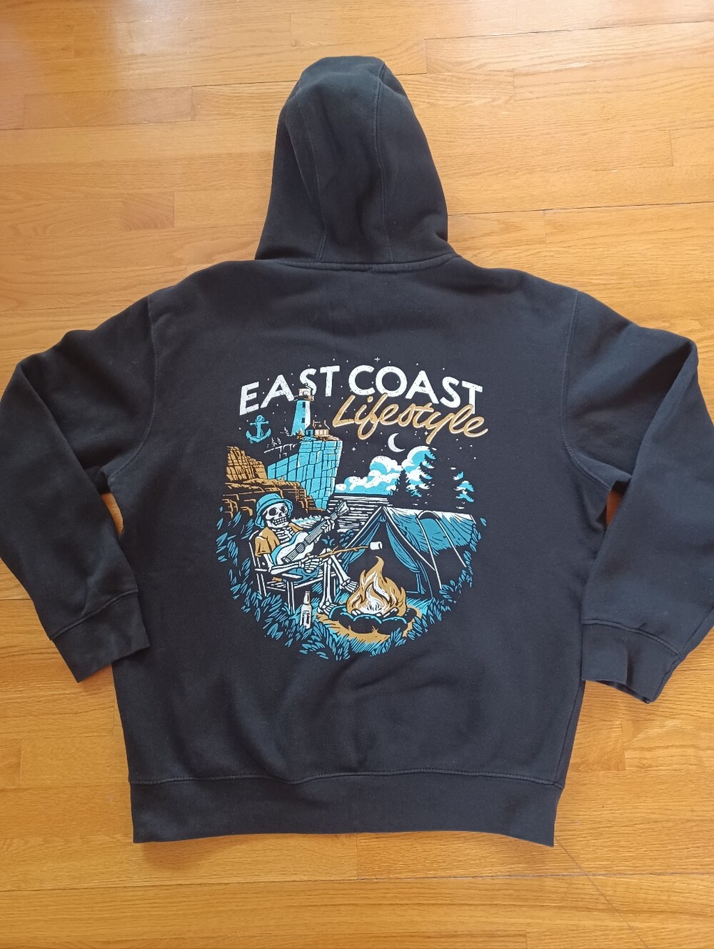 East Coast Lifestyle Campfire Skeleton Hoodie Mens Medium Sweatshirt Warm Comfy